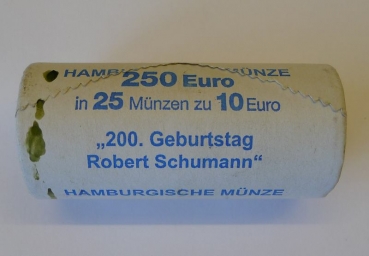 1 Originalrolle a 25 Münzen zu 10 Euro 200. Geburtstag Robert Schumann J. 2010